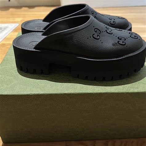 gucci perforated gg platform mules